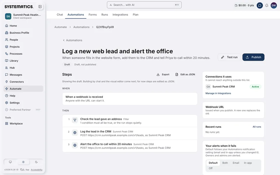 An automation built in Systematics